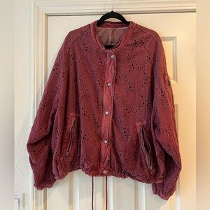 Free People Daisy Jane Eyelet Embroidered Bomber Jacket